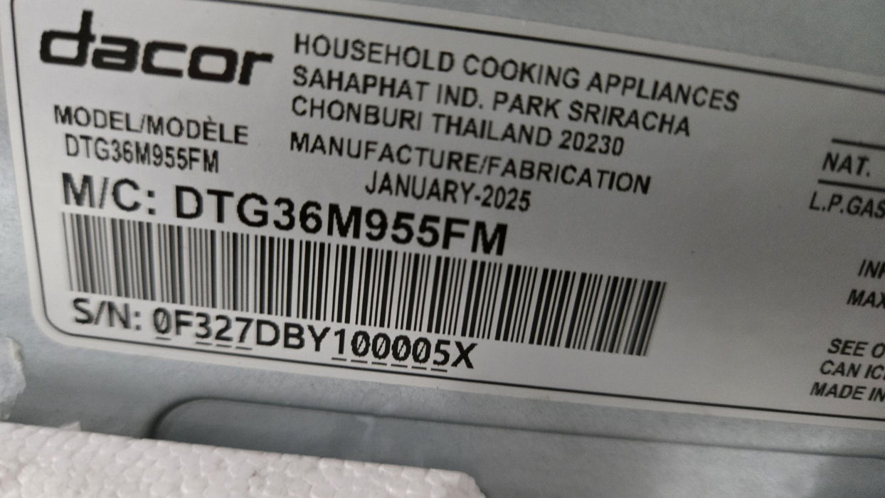 Dacor DTG36M955FM 36" Smart Gas Cooktop with 5 Sealed Burners 4-YR WARRANTY!!