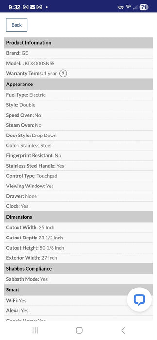 GE JKD3000SN3SS 27 Inch, Electric  Built-In Double Wall Oven