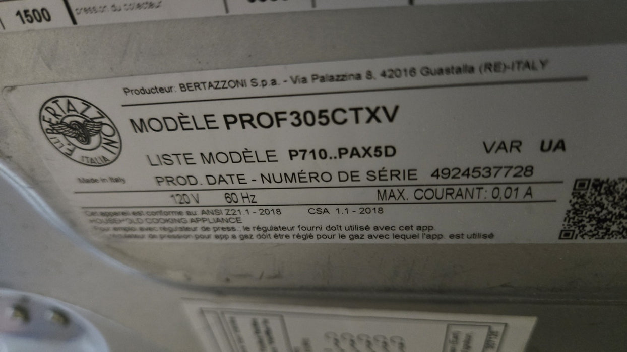 Bertazzoni PROF305CTX Professional Series 30" Gas Cooktop with 5 Sealed  Burners