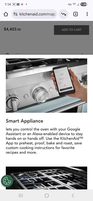 KitchenAid KFGC500JPA 30'' Smart Commercial-Style Gas Range 