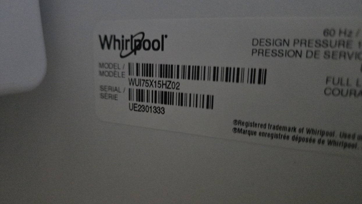 WHIRLPOOL WUI75X15HZ 15" Built-In or Freestanding Reversible Door Ice Maker SS
