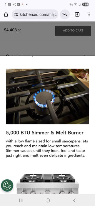 KitchenAid KFGC500JPA 30'' Smart Commercial-Style Gas Range 