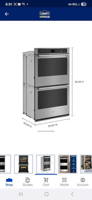 Maytag MOED6030LZ 30" 10 C.F. Double Wall Oven with Air Fry & Convection!.