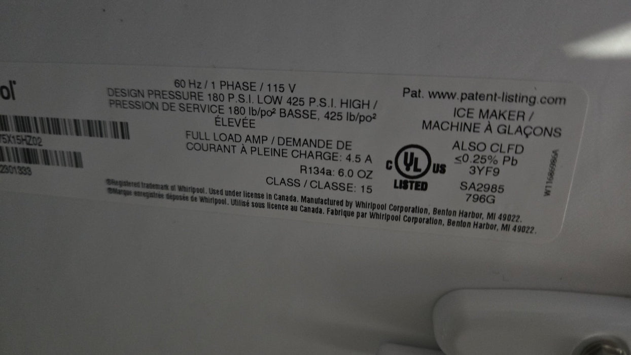 WHIRLPOOL WUI75X15HZ 15" Built-In or Freestanding Reversible Door Ice Maker SS