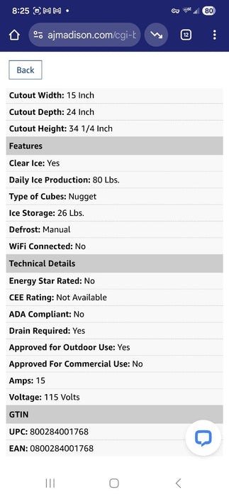 Viking FGNI515 15" Panel Ready Nugget Ice Maker Outdoor Ready With Warranty!!