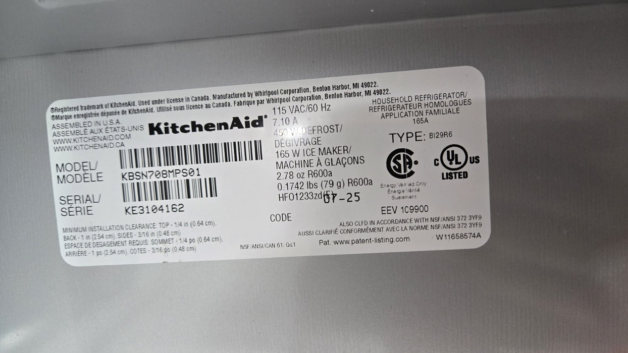 KitchenAid KBSN708MPS Professional  48 Inch Built-In Side-by-Side Refrigerator