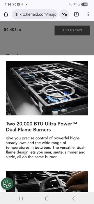 KitchenAid KFGC500JPA 30'' Smart Commercial-Style Gas Range 