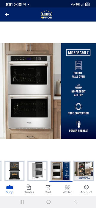 Maytag MOED6030LZ 30" 10 C.F. Double Wall Oven with Air Fry & Convection!.