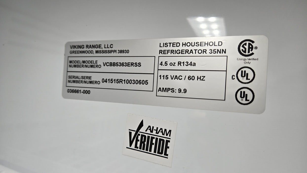 Viking VCBB5363ERSS Built-in Fridge W/ Bottom Freezer 5 Year Warranty Included!!