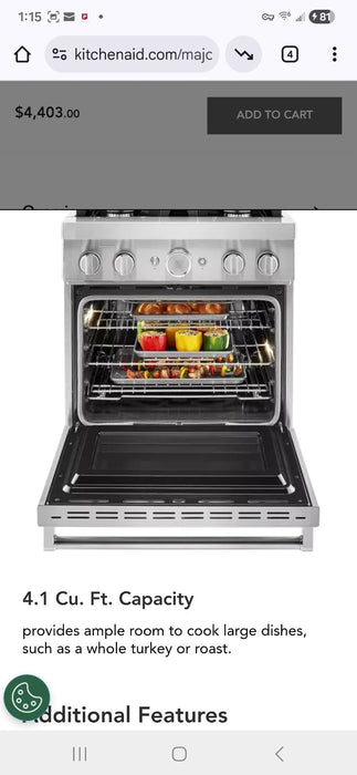 KitchenAid KFGC500JPA 30'' Smart Commercial-Style Gas Range 