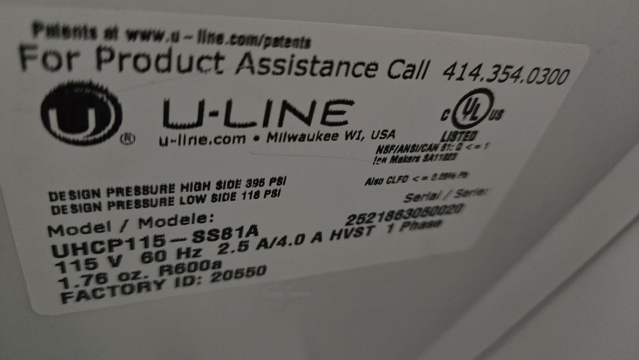 U-Line UHCP115-SS81A 15" 25-Lb Freestanding Icemaker Clear Ice - Stainless Steel