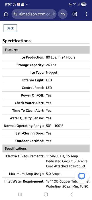 Viking FPNI515 Professional 15" Nugget Ice Maker with Built-In Drain Pump