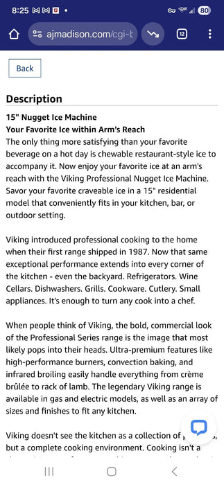 Viking FGNI515 15" Panel Ready Nugget Ice Maker Outdoor Ready With Warranty!!