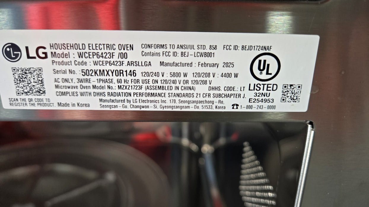 LG WCEP6423F  30" Smart Built-In Microwave Combo Wall Oven W/Air Fry/no Preheat!