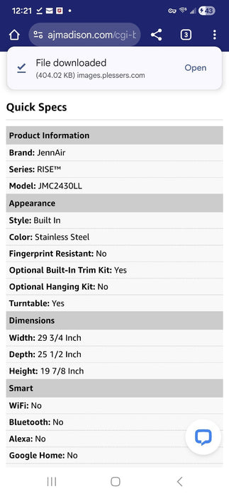 JENNAIR JMC2430LL RISE 30" Built-In Microwave Oven with Speed-Cook Technology 